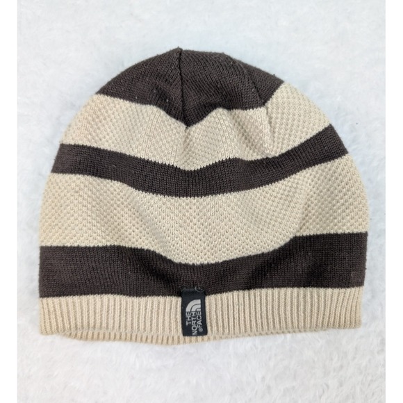 The North Face Accessories - The North Face Beige/ Brown Wool Blend Beanie Hat Striped‎ One Size